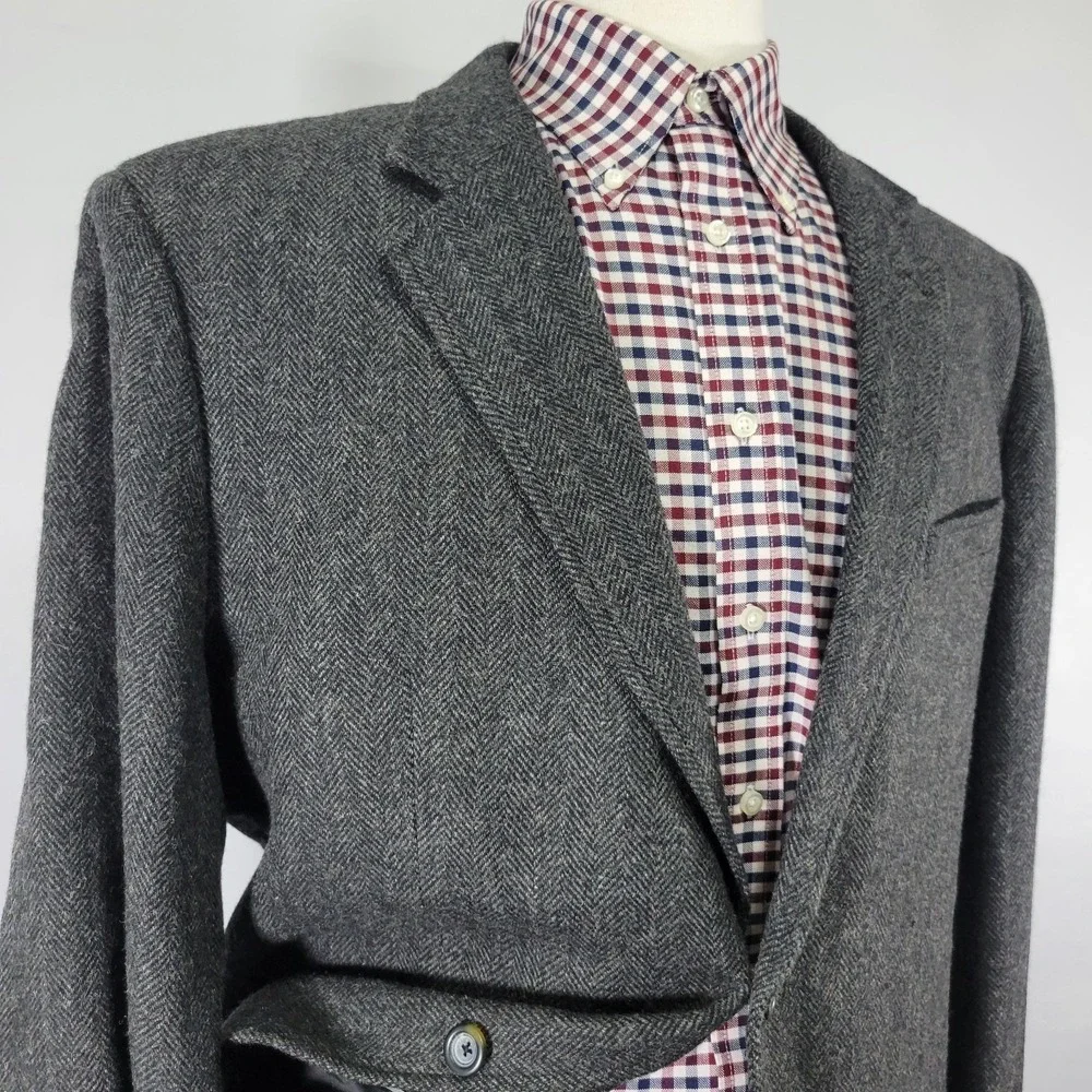 Merona Men's Tweed Sport‎ Coat Blazer Two Button Gray Herringbone Wool Blend 48R
